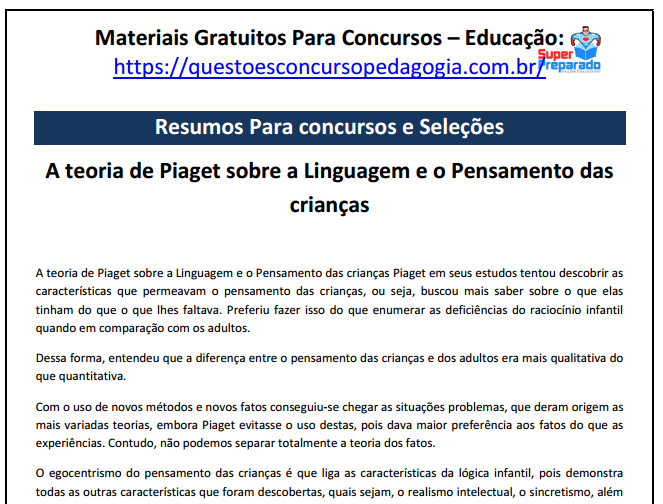 A teoria de Piaget sobre a Linguagem e o Pensamento das crian as