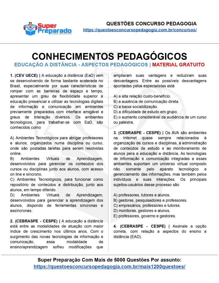 Simulado EAD Aspectos Pedagógicos | Concurso Pedagogia #01 - Questões ...